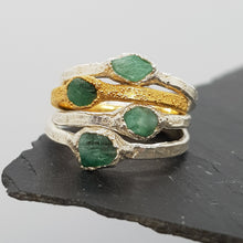 Load image into Gallery viewer, raw emerald silver an gold rings
