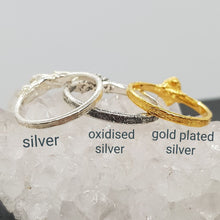 Load image into Gallery viewer, example of ring finishes - silver, oxidised silver and gold plated silver
