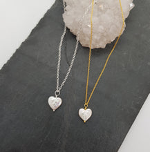 Load image into Gallery viewer, heart shaped freshwater pearl on sterling silver and gold plated sterling silver chain necklace
