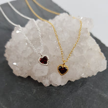 Load image into Gallery viewer, silver and gold electroformed garnet heart pendant necklace
