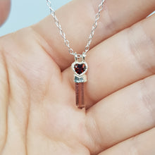 Load image into Gallery viewer, pink tourmaline and garnet heart silver pendant necklace
