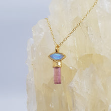 Load image into Gallery viewer, pink tourmaline moonstone pendant gold necklace
