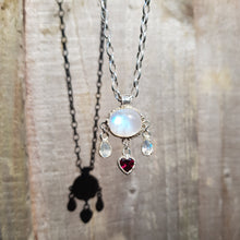 Load image into Gallery viewer, moonstone and rhodolite garnet heart necklace
