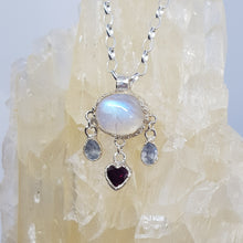 Load image into Gallery viewer, moonstone and rhodolite garnet heart necklace
