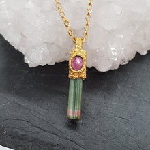 Load image into Gallery viewer, Unique Watermelon Tourmaline Gold Plated Silver Necklace
