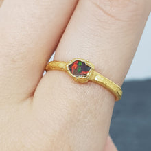 Load image into Gallery viewer, raw freeform black opal gold ring on finger
