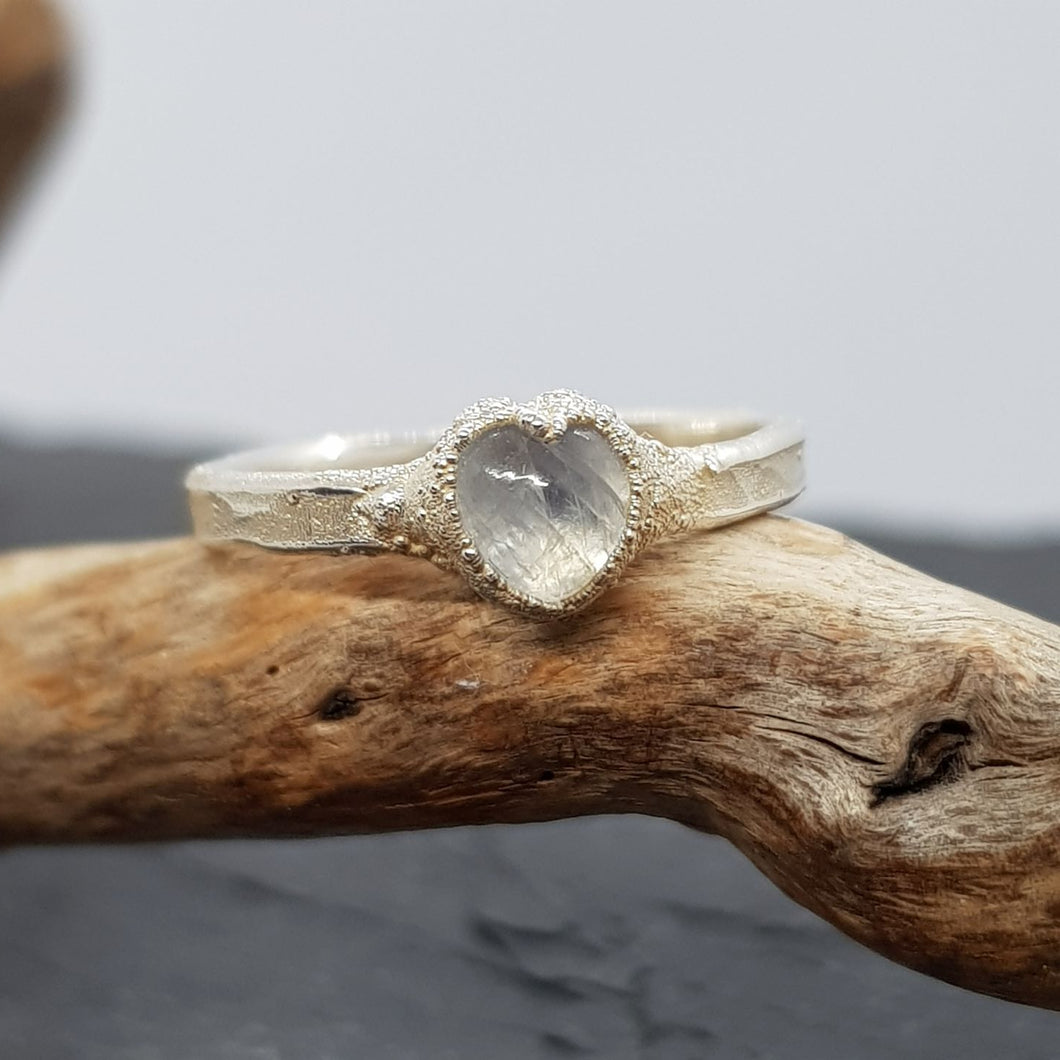 heart moonstone textured silver ring