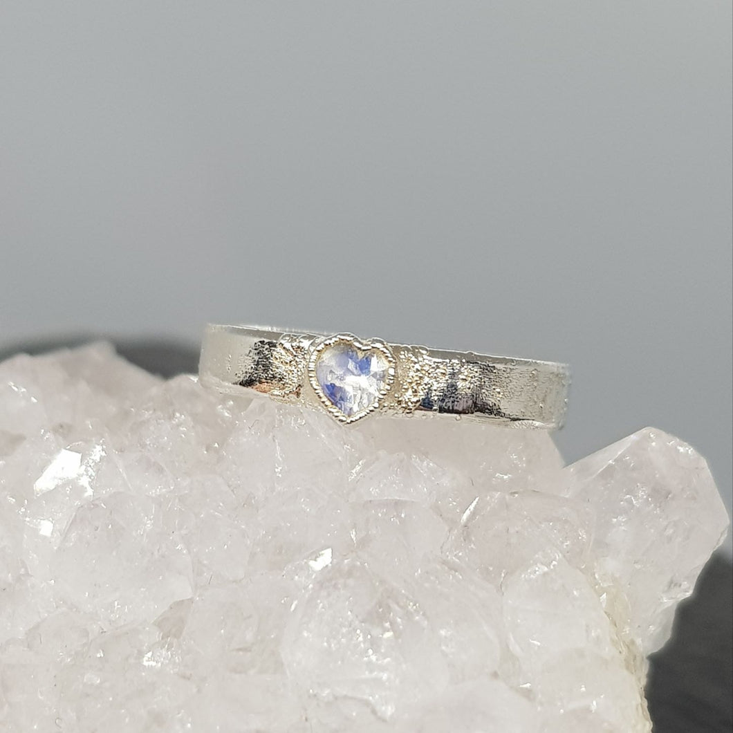 chunky moonstone heart silver ring