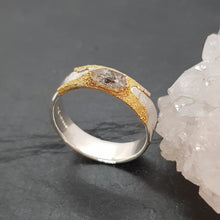 Load image into Gallery viewer, raw herkimer diamond chunky sterling silver ring with textured gold
