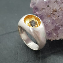 Load image into Gallery viewer, sterling silver sunken signet ring with raw Herkimer Diamond
