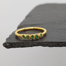 Load image into Gallery viewer, tiny raw emeralds gold ring
