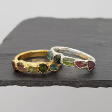 Load image into Gallery viewer, Multi coloured Raw Tourmaline Ring

