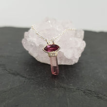 Load image into Gallery viewer, raw pink tourmaline pencil necklace
