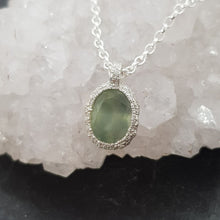 Load image into Gallery viewer, green prehnite raw silver textured pebble necklace
