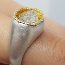 Load image into Gallery viewer, raw quartz cluster sunken signet ring close up on finger
