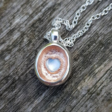 Load image into Gallery viewer, moonstone heart crevice necklace in silver and rose gold
