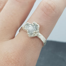 Load image into Gallery viewer, snow quartz druzy cluster ring modelled on finger
