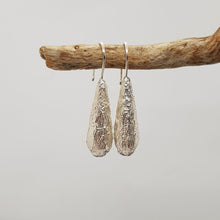 Load image into Gallery viewer, organic textured silver long drop hook earrings
