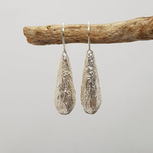 Load image into Gallery viewer, organic textured silver long drop hook earrings
