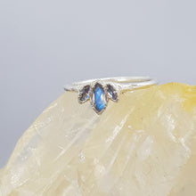 Load image into Gallery viewer, triple marquise moonstone silver ring on crystal
